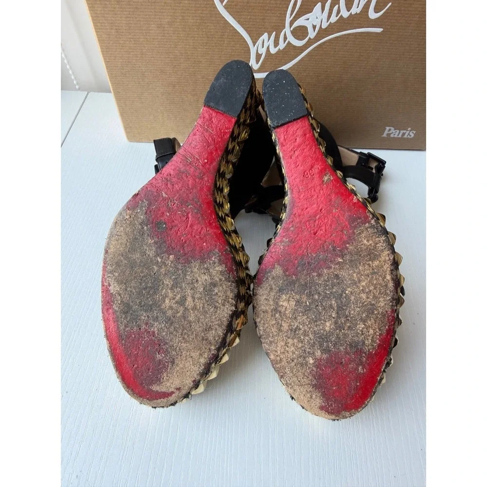 Christian Louboutin Cataclou 140 Wedge Sandals Black Studded EU38